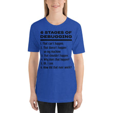 Load image into Gallery viewer, 6 stages of debugging - T-Shirt Clan